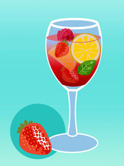 Summer alcoholic drink cold with berries. Realistic drawing. Raster