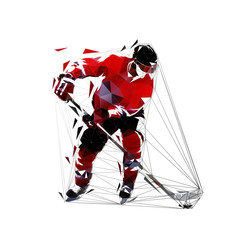 Ice hockey player, low poly isolated vector illustration