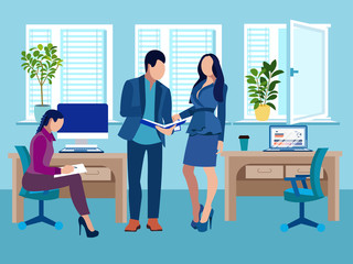 Business work process in room raster illustration