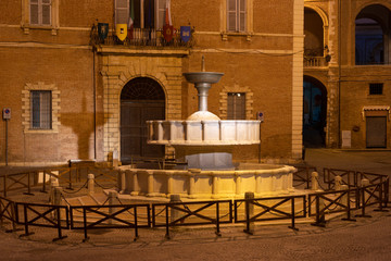 Fabriano, Marches, Italy: historic buildings by night