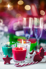 Christmas Candles.  Decorative Red and Green Candles with Ornaments