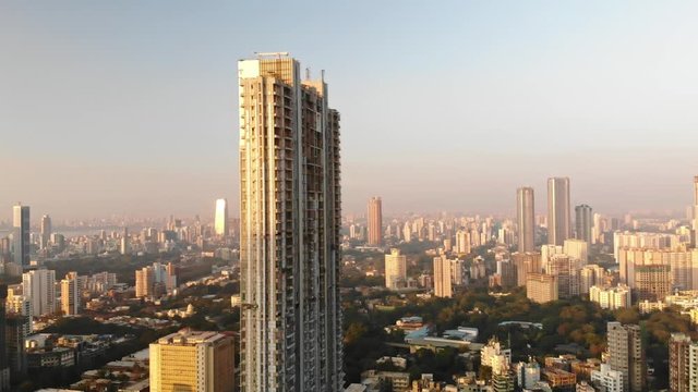 Drone Aerial shot, Tall building construction, Mumbai City, 4K