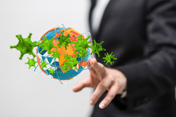 Ncov spreading concept, Earth and virus models.