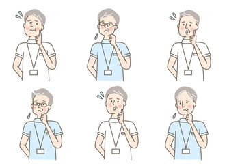 悩む　シニア男性　白衣　セット