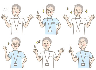 喜ぶ　シニア男性　白衣　セット