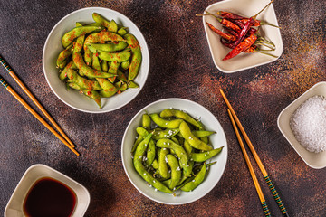 Cooked green edamame, japanese food.