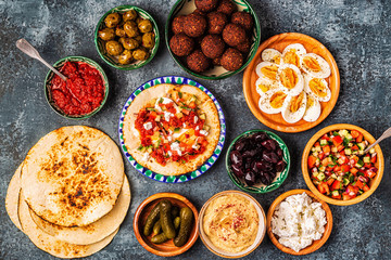 Traditional dishes of Israeli and Middle Eastern cuisine