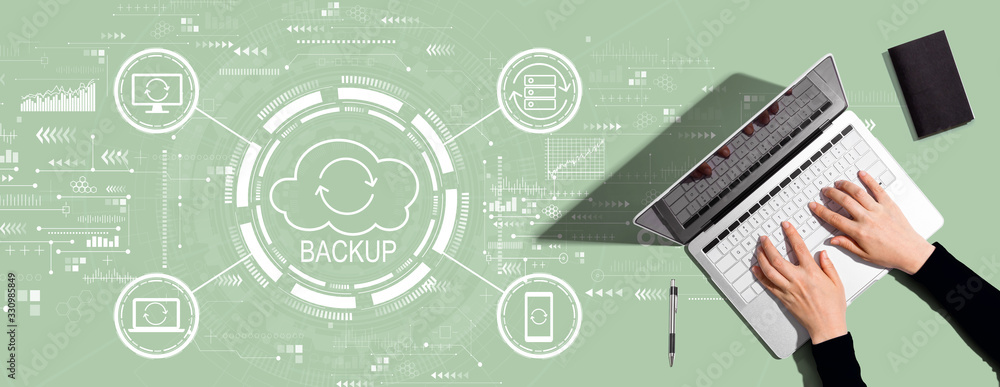 Wall mural backup concept with person using a laptop computer