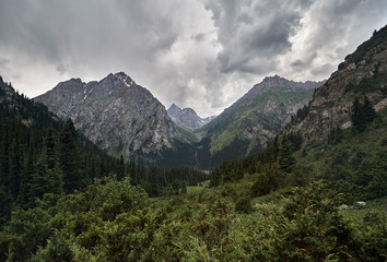 Landscape of dramatic mountains