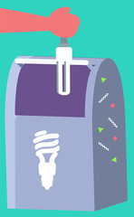 Right distribution for trash. Smart sorting, processing and recycling. Container for garbage to recycle glass and lamps vector illustration in flat style