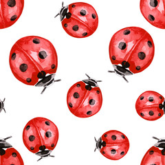 Watercolor illustration of red ink ladybug pattern 