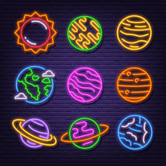 solar system neon signboard icons © tulpahn