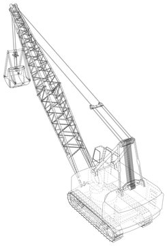 recommend clip art: Dragline excavator. The layers of visible and invisible lines are separated. The layers of visible and invisible lines are separated. Wire-frame outline.