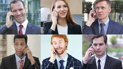 The Collage of Business People Talking on Phone