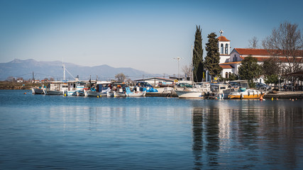small church at the port Greece