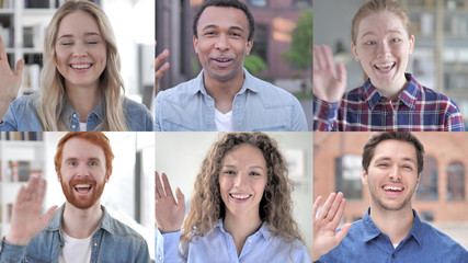 Fototapeta premium The Collage of Young People Talking for Video Chat