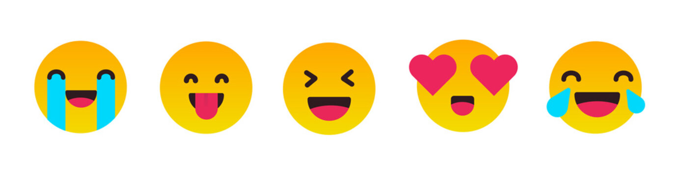 Collection of yellow cartoon emoticons vector design. Set of happy, funny, love, lol, like ,tear face emoji. Chat comment reactions.