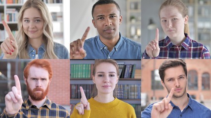 The Collage of Young People Saying no With finger gesture