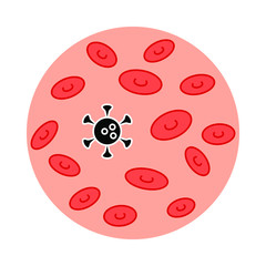 Virus attacks the blood cell icon. Vector illustration. Medical background.