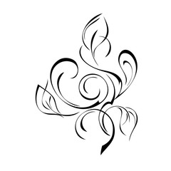 ornament 1089. stylized twig with leaves and vignettes in black lines on a white background