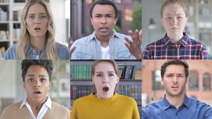 Fototapeta premium The Collage of Shocked Young People Wondering in Awe