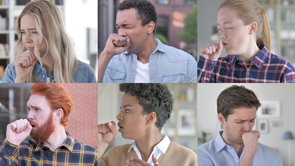 Fototapeta premium The Collage of Young People Coughing