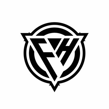 FH logo with triangle shape and circle with outline rounded design template