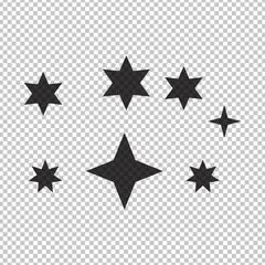 Black simple flat style light star flares  isolated on transparent background. Vector illustration