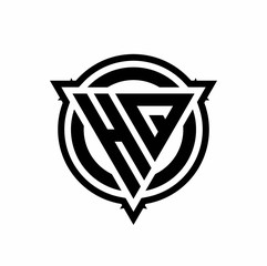 HQ logo with triangle shape and circle with outline rounded design template
