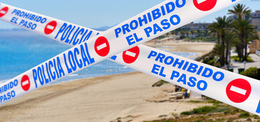 Beach closed caused by COVID-19. Spain