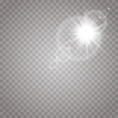 Vector transparent sunlight special lens flare light effect. Sun flash with rays and spotlight