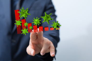 Economic impact of virus on global economy. Recession and financial crisis concept. 3D rendered...