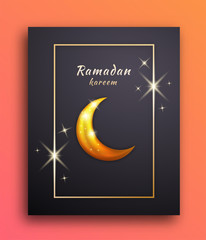 Fototapeta na wymiar Background Frame of Ramadan Mubarak with the Moon and Shining Stars to Celebrate and Welcome the Month of Ramadan