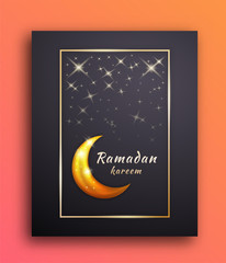 Background Frame of Ramadan Mubarak with the Moon and Shining Stars to Celebrate and Welcome the Month of Ramadan