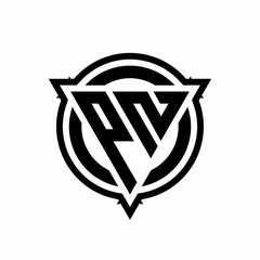 PN logo with triangle shape and circle with outline rounded design template © Gariss
