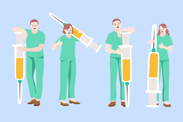 Fototapeta premium People with vaccine for virus. Vector Illustration