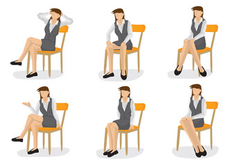 Set of business woman in various sitting positions..