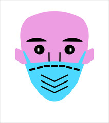 Vector cartoon illustration with, man or doctor wearing medical face mask protecting himself from virus, coronavirus. 