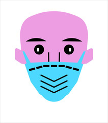 Vector cartoon illustration with, man or doctor wearing medical face mask protecting himself from virus, coronavirus. 