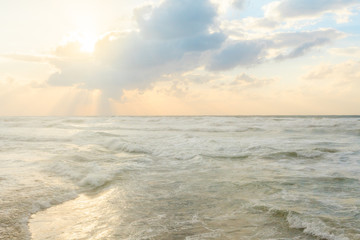 Quiet beautiful golden sunset on the sea. Summer nature background