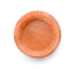 topview empty wood bowl on white background