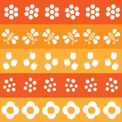 Yellow and white bees and flowers seamless repeat pattern tile, perfect for backgrounds, textures, wallpaper, surface pattern design, fabric, textiles, stationery and more.