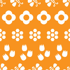 Yellow and white bees and flowers seamless repeat pattern tile, perfect for backgrounds, textures, wallpaper, surface pattern design, fabric, textiles, stationery and more.