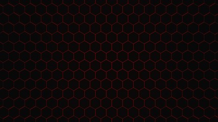 red hexagon honeycomb on black surface 3d illustration.