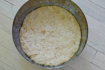 Proofing yeast dough in a bowl for miracle overnight no knead bread