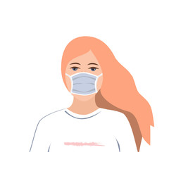 Healthy young woman, a girl in a medical protection mask. Health concept during an influenza or coronavirus epidemic. Vector flat style illustration