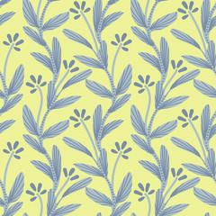 Tiny floral lime green creeper seamless vector pattern. Simple creeping tiny floral plant in greys with dot and line details on lime green background. 