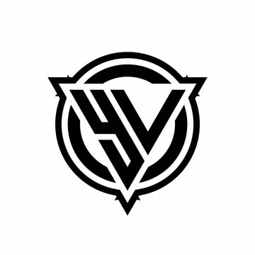 YV logo with triangle shape and circle with outline rounded design template