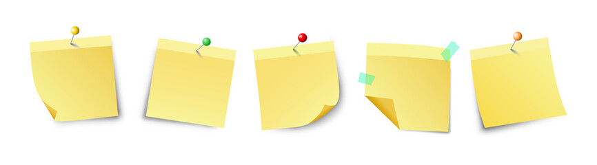 Multicolored, notes, transparent, background., Set, miscellaneous, bent, corners, realistic, shadows.