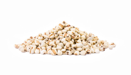 Pile of Adlay millet ( pearl millet or Job's tears ) isolated on white background.